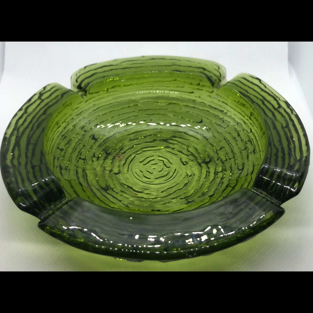 Vintage Anchor Hocking Green Art Glass Ashtray